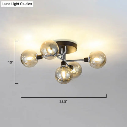 DecorBites™ DecorBites™ Postmodern Semi Flush Ceiling Lamp - 5-Light Dining Room Light Fixture with Ball Glass Shade