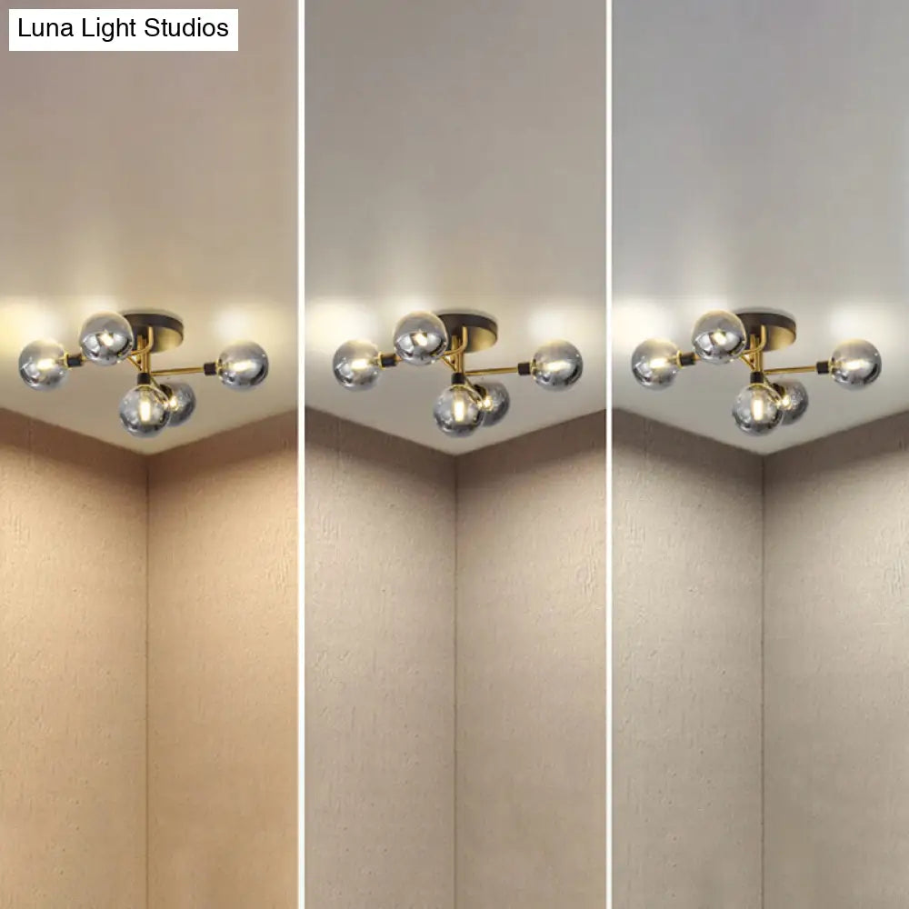 DecorBites™ DecorBites™ Postmodern Semi Flush Ceiling Lamp - 5-Light Dining Room Light Fixture with Ball Glass Shade