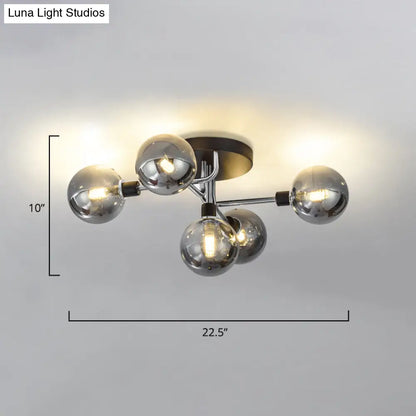 DecorBites™ DecorBites™ Postmodern Semi Flush Ceiling Lamp - 5-Light Dining Room Light Fixture with Ball Glass Shade