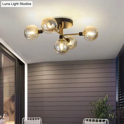 DecorBites™ DecorBites™ Postmodern Semi Flush Ceiling Lamp - 5-Light Dining Room Light Fixture with Ball Glass Shade