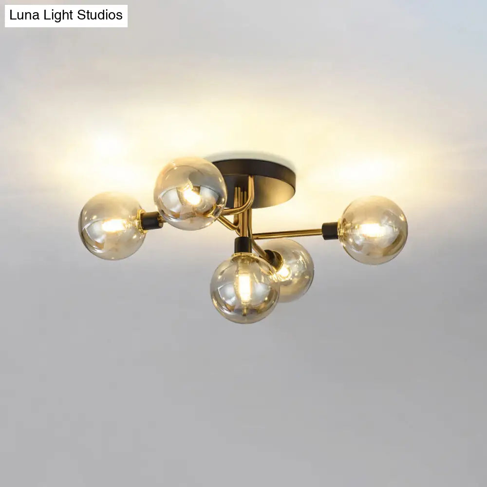 DecorBites™ DecorBites™ Postmodern Semi Flush Ceiling Lamp - 5-Light Dining Room Light Fixture with Ball Glass Shade