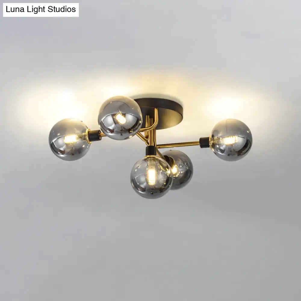 DecorBites™ DecorBites™ Postmodern Semi Flush Ceiling Lamp - 5-Light Dining Room Light Fixture with Ball Glass Shade