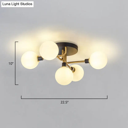 DecorBites™ DecorBites™ Postmodern Semi Flush Ceiling Lamp - 5-Light Dining Room Light Fixture with Ball Glass Shade