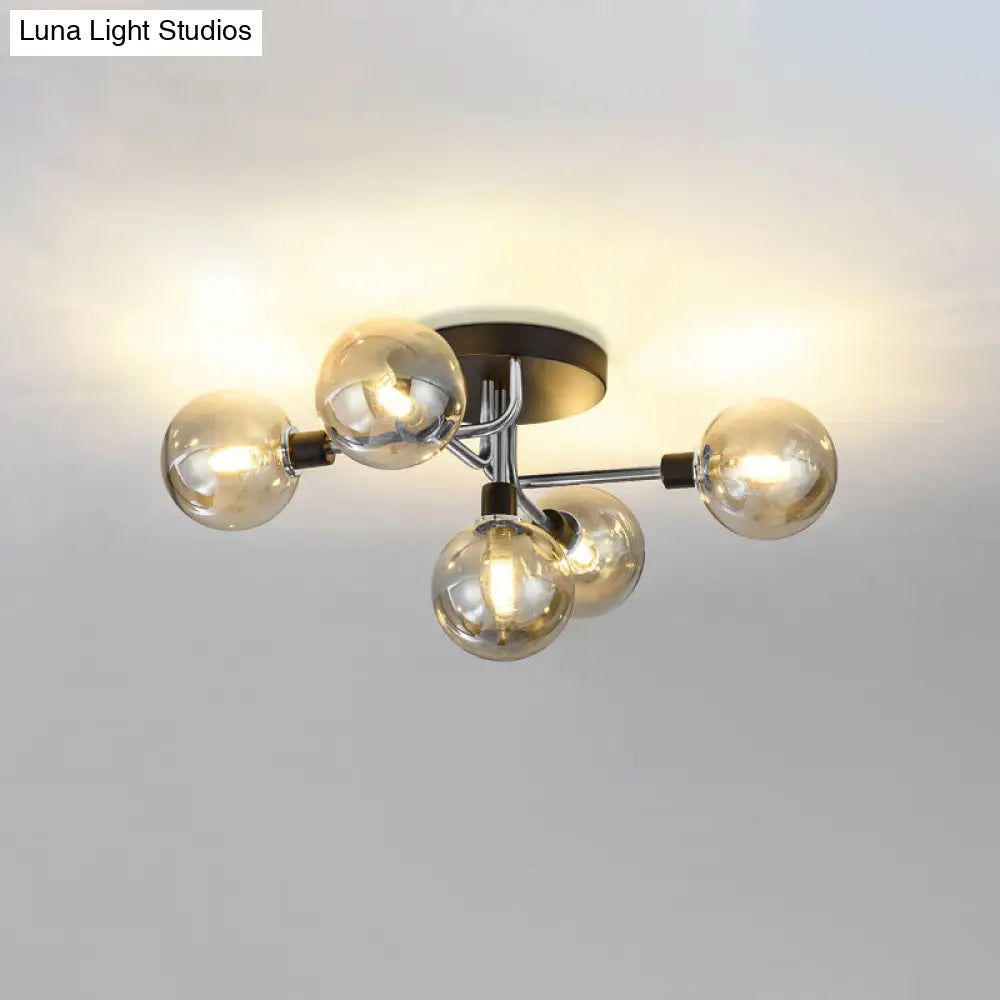 DecorBites™ DecorBites™ Postmodern Semi Flush Ceiling Lamp - 5-Light Dining Room Light Fixture with Ball Glass Shade