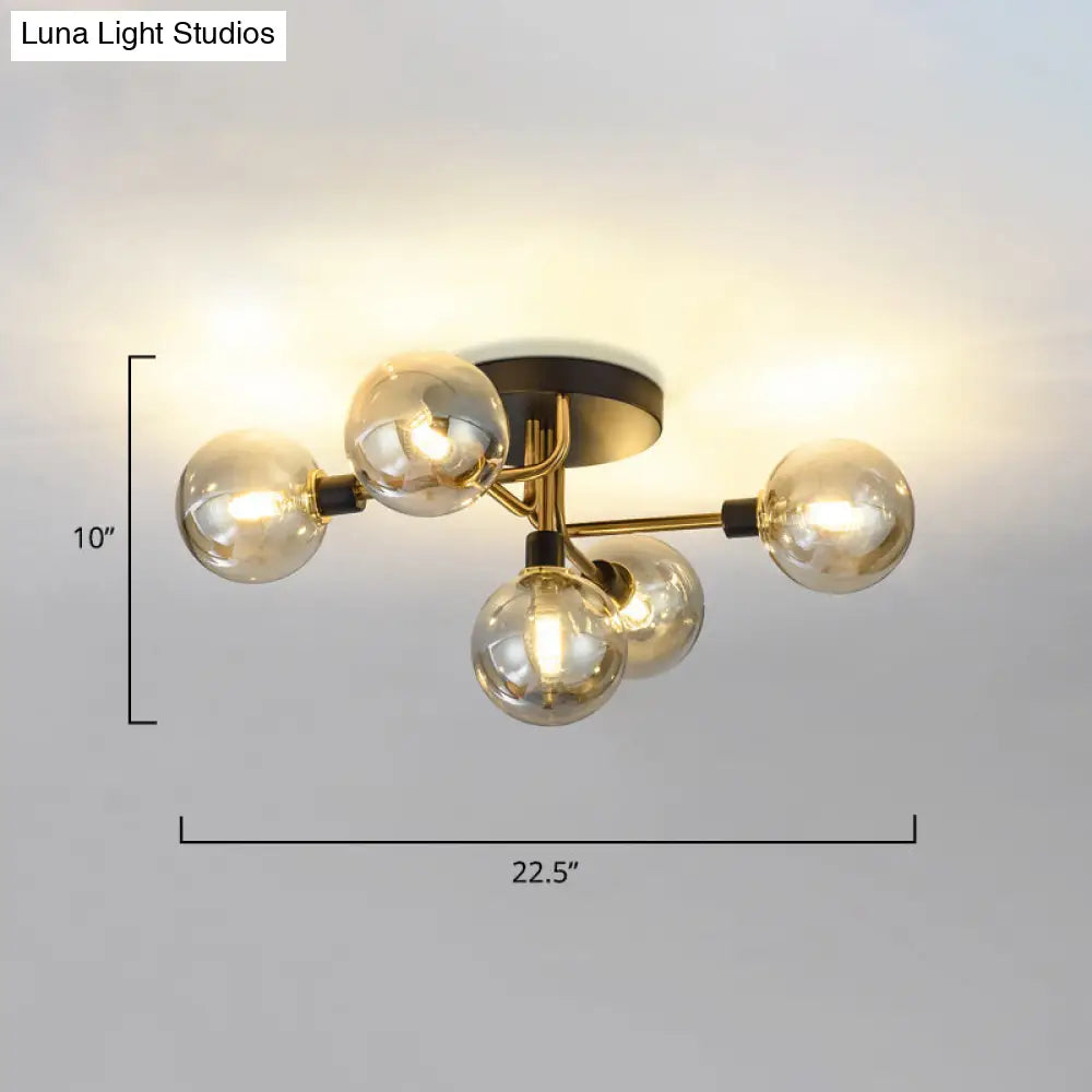 DecorBites™ DecorBites™ Postmodern Semi Flush Ceiling Lamp - 5-Light Dining Room Light Fixture with Ball Glass Shade