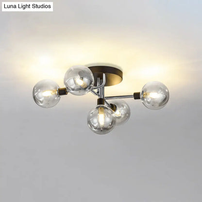 DecorBites™ DecorBites™ Postmodern Semi Flush Ceiling Lamp - 5-Light Dining Room Light Fixture with Ball Glass Shade