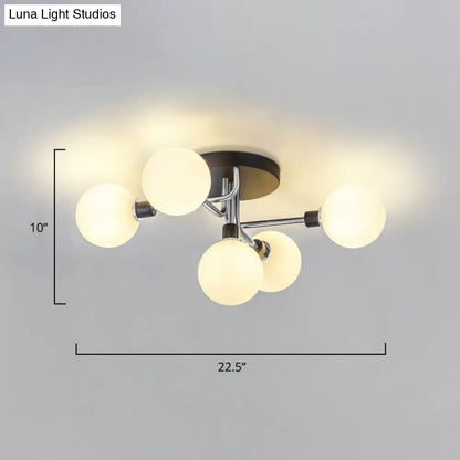 DecorBites™ DecorBites™ Postmodern Semi Flush Ceiling Lamp - 5-Light Dining Room Light Fixture with Ball Glass Shade