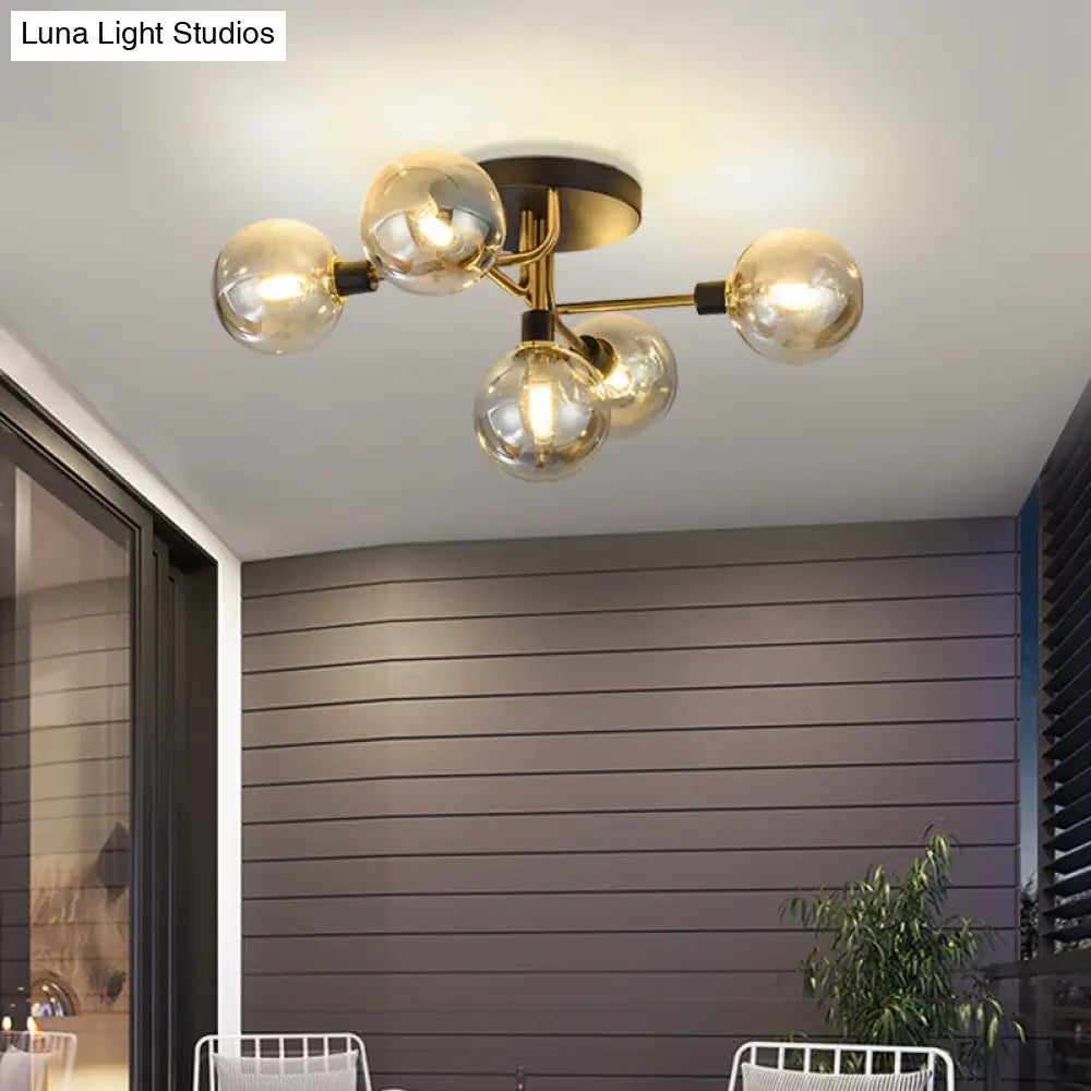 DecorBites™ DecorBites™ Postmodern Semi Flush Ceiling Lamp - 5-Light Dining Room Light Fixture with Ball Glass Shade