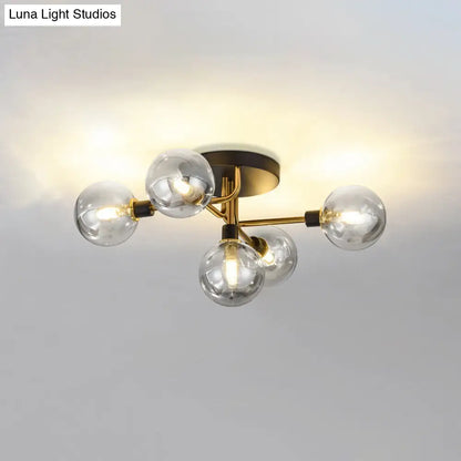 DecorBites™ DecorBites™ Postmodern Semi Flush Ceiling Lamp - 5-Light Dining Room Light Fixture with Ball Glass Shade