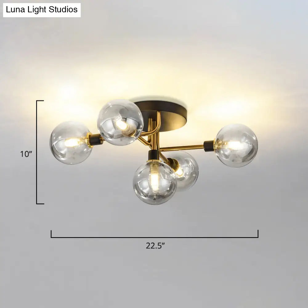 DecorBites™ DecorBites™ Postmodern Semi Flush Ceiling Lamp - 5-Light Dining Room Light Fixture with Ball Glass Shade