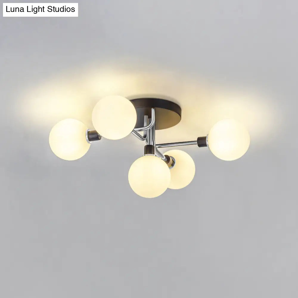 DecorBites™ DecorBites™ Postmodern Semi Flush Ceiling Lamp - 5-Light Dining Room Light Fixture with Ball Glass Shade