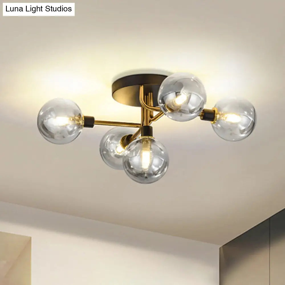 DecorBites™ DecorBites™ Postmodern Semi Flush Ceiling Lamp - 5-Light Dining Room Light Fixture with Ball Glass Shade