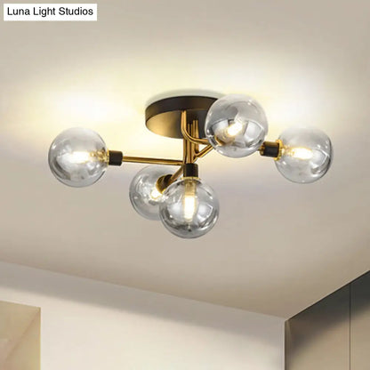 DecorBites™ DecorBites™ Postmodern Semi Flush Ceiling Lamp - 5-Light Dining Room Light Fixture with Ball Glass Shade