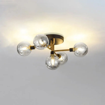 DecorBites™ DecorBites™ Postmodern Semi Flush Ceiling Lamp - 5-Light Dining Room Light Fixture with Ball Glass Shade