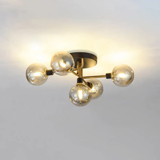DecorBites™ DecorBites™ Postmodern Semi Flush Ceiling Lamp - 5-Light Dining Room Light Fixture with Ball Glass Shade