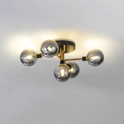 DecorBites™ DecorBites™ Postmodern Semi Flush Ceiling Lamp - 5-Light Dining Room Light Fixture with Ball Glass Shade