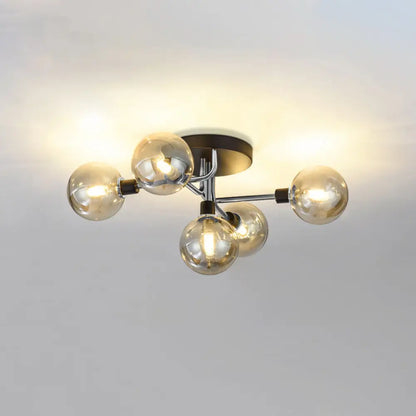 DecorBites™ DecorBites™ Postmodern Semi Flush Ceiling Lamp - 5-Light Dining Room Light Fixture with Ball Glass Shade