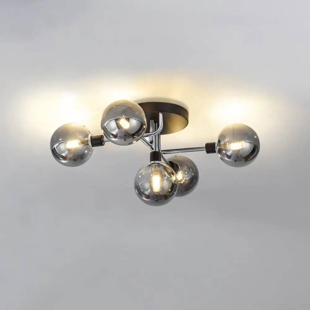 DecorBites™ DecorBites™ Postmodern Semi Flush Ceiling Lamp - 5-Light Dining Room Light Fixture with Ball Glass Shade