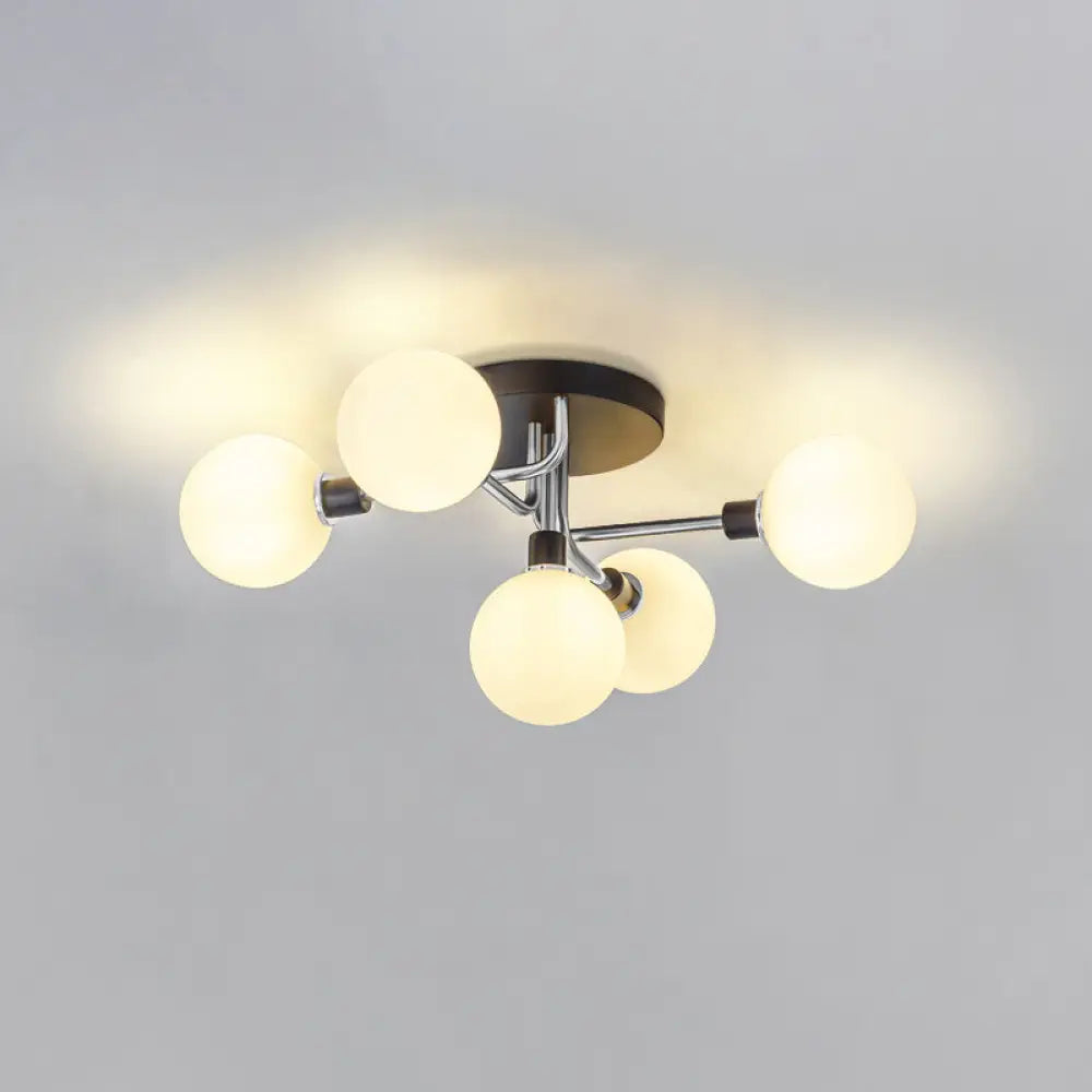DecorBites™ DecorBites™ Postmodern Semi Flush Ceiling Lamp - 5-Light Dining Room Light Fixture with Ball Glass Shade