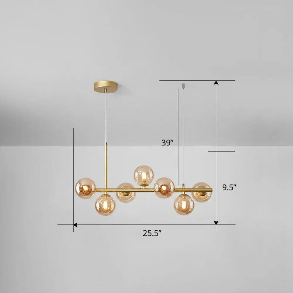 Decorbites™ led island pendant light with gold-toned frame and amber glass globes in smoke grey cognac for dining room