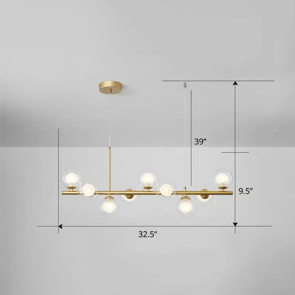 Decorbites™ modern brass pendant light with nine clear smoke grey glass globes for dining room island lighting