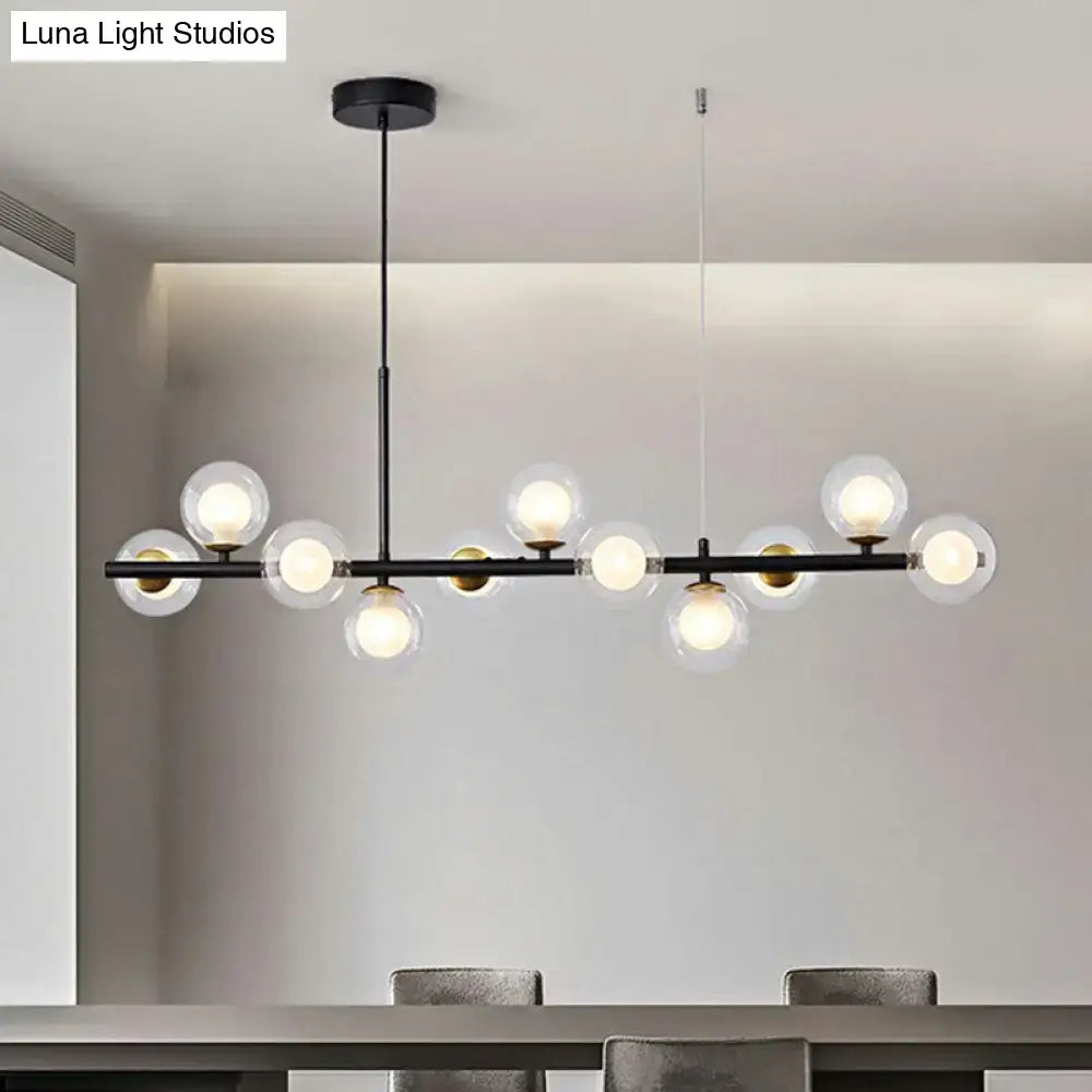 Modern black metal DecorBites™ LED island pendant light with clear glass globe bulbs and smoke grey cognac accents for dining room