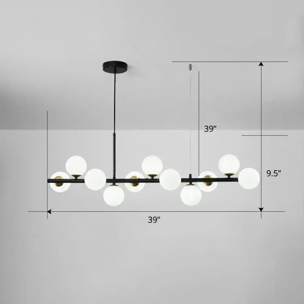 DecorBites™ modern black metal chandelier with frosted white glass globes in smoke grey cognac for dining room lighting