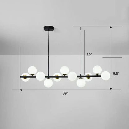 DecorBites™ modern black metal chandelier with frosted white glass globes in smoke grey cognac for dining room lighting