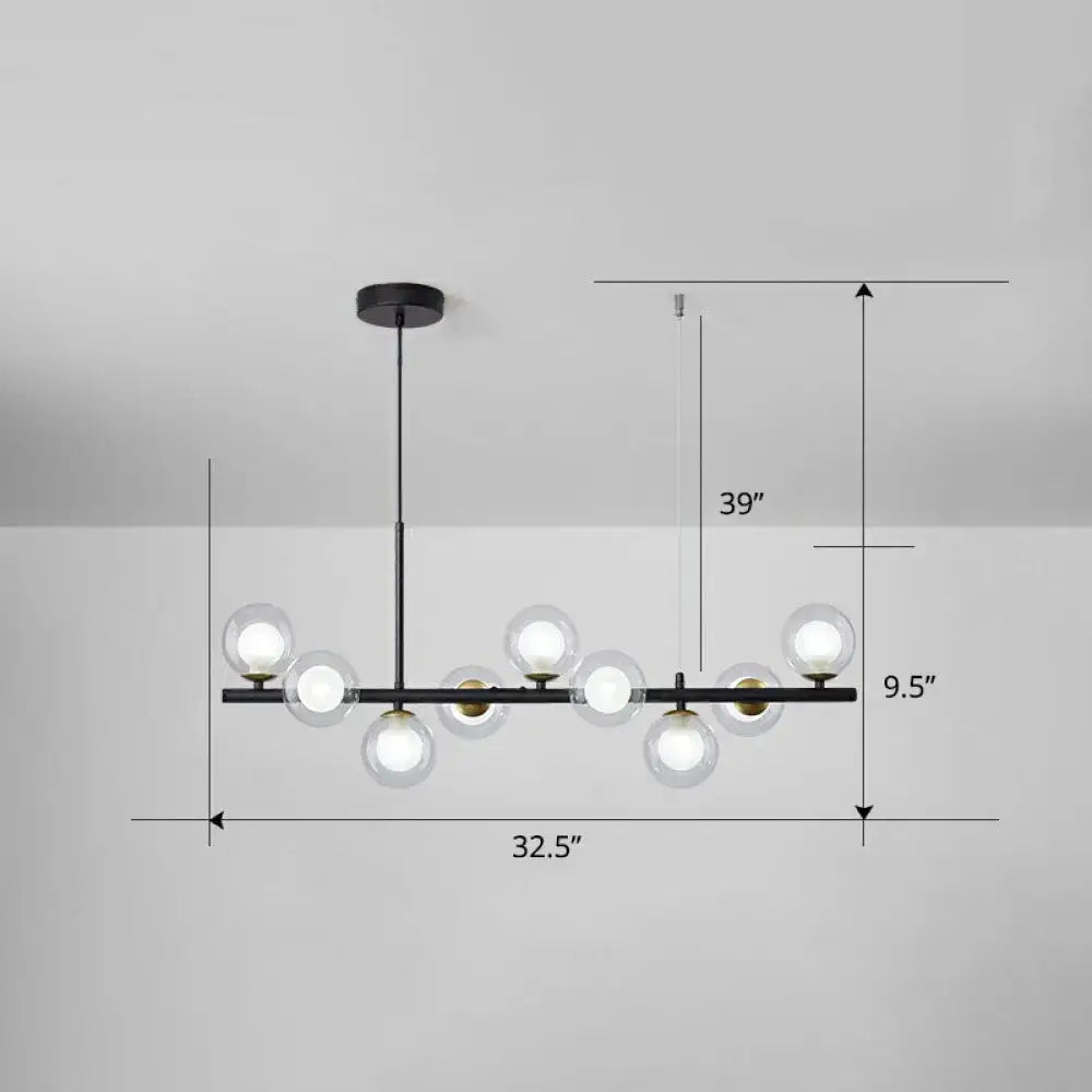 Modern black metal DecorBites led island pendant light with eight clear smoke grey glass globe bulbs for dining room