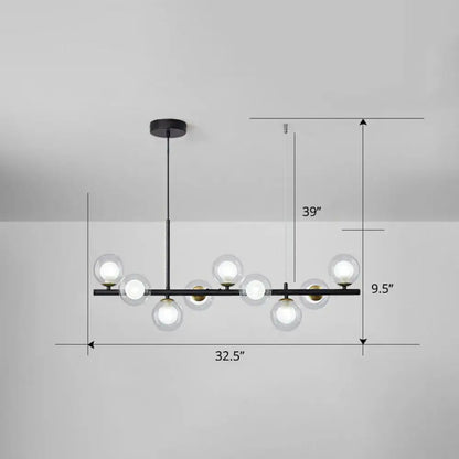 Modern black metal DecorBites led island pendant light with eight clear smoke grey glass globe bulbs for dining room