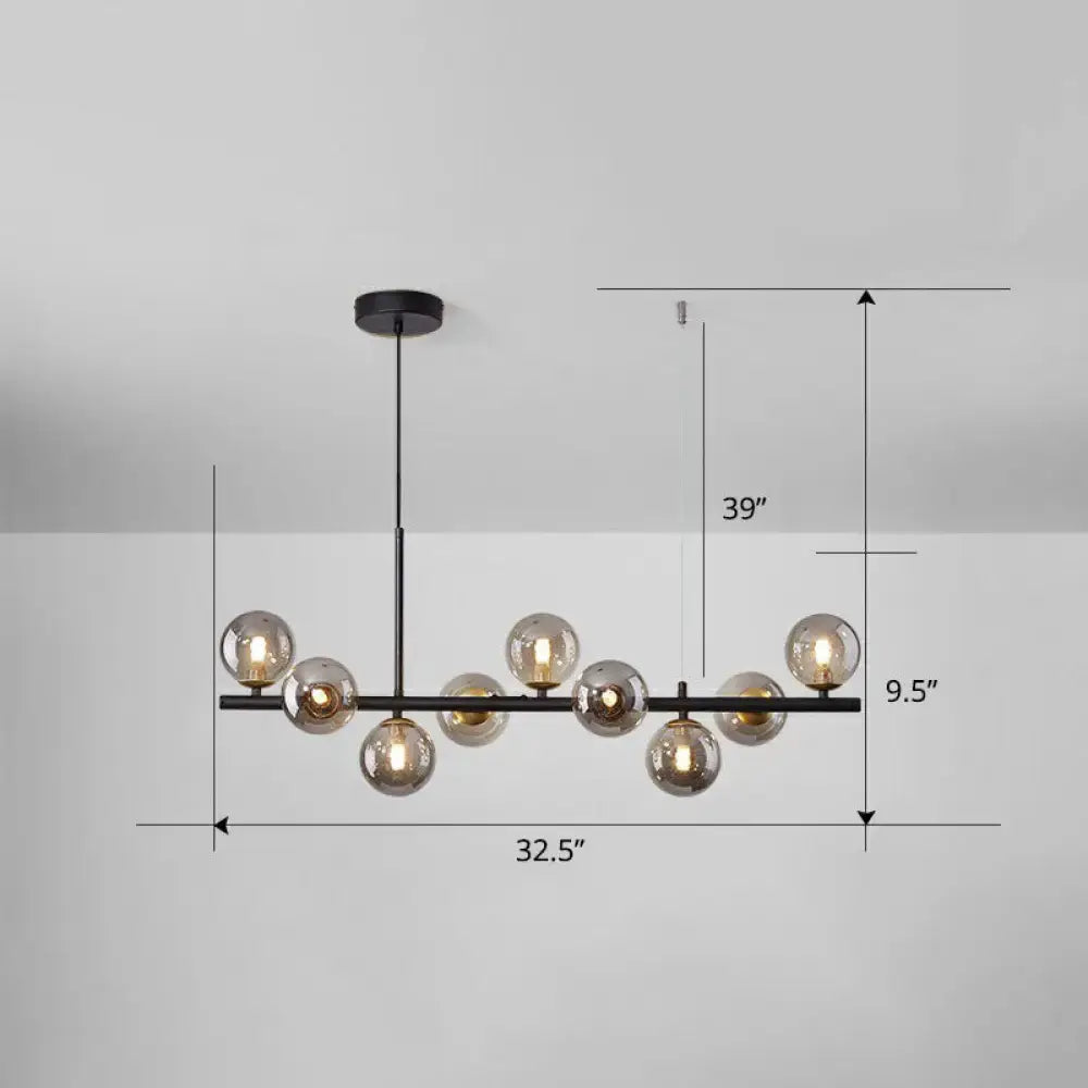 Modern black metal DecorBites™ LED island pendant light with frosted glass globe bulbs in smoke grey cognac finish