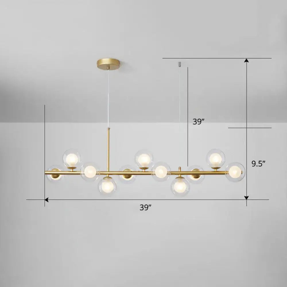 DecorBites™ modern gold-toned LED island pendant light with clear glass globe bulbs and smoke grey cognac accents