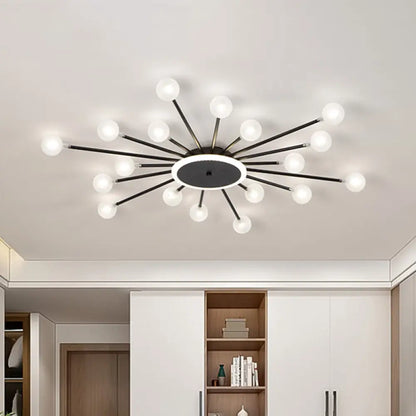 DecorBites™ DecorBites™ Postmodern Starburst Flushmount Lighting - Frosted Glass - 18-Light Ceiling Light, Black/Gold