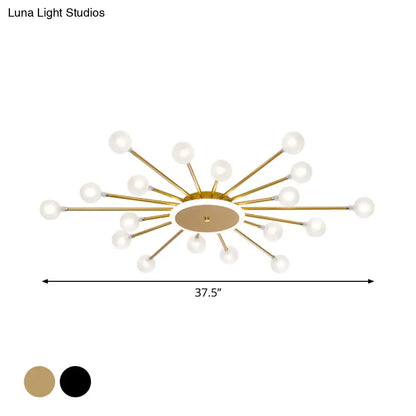 DecorBites™ DecorBites™ Postmodern Starburst Flushmount Lighting - Frosted Glass - 18-Light Ceiling Light, Black/Gold