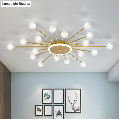 DecorBites™ DecorBites™ Postmodern Starburst Flushmount Lighting - Frosted Glass - 18-Light Ceiling Light, Black/Gold