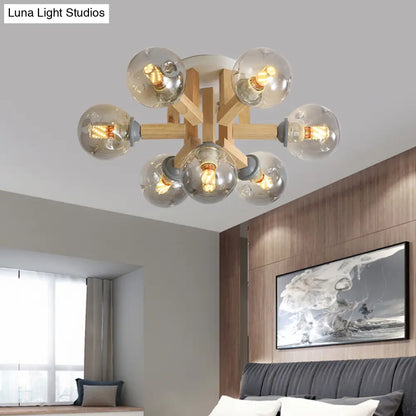 DecorBites™ DecorBites™ Postmodern Starburst Semi Mount 7-Light Bedroom Flush Ceiling Light with Smoke Grey Glass Shade