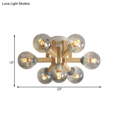 DecorBites™ DecorBites™ Postmodern Starburst Semi Mount 7-Light Bedroom Flush Ceiling Light with Smoke Grey Glass Shade