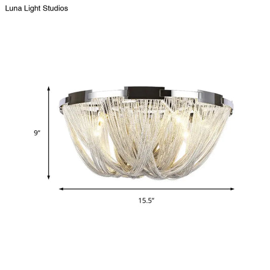 DecorBites™ DecorBites™ Postmodern Tassel Flush Mount Ceiling Fixture with Metal Frame, 4/5 Lights, Chrome Finish - Ideal for Living Room - 16"/19.5" Wide
