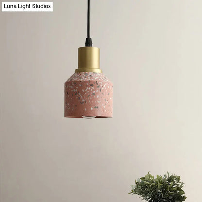 Postmodern Terrazzo Suspended Pendant Lamp - 1 Head, White/Pink & Brass Finish for Coffee Shops