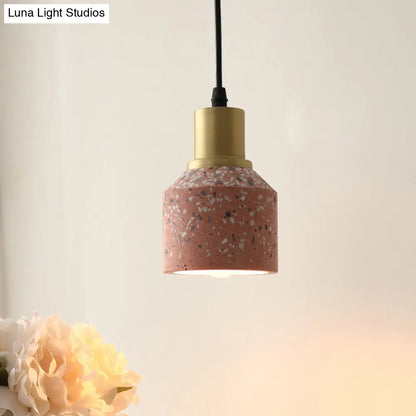 Postmodern Terrazzo Suspended Pendant Lamp - 1 Head, White/Pink & Brass Finish for Coffee Shops