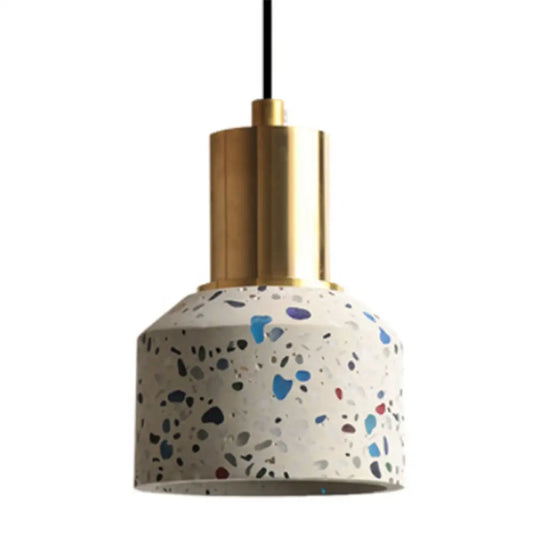 Postmodern Terrazzo Suspended Pendant Lamp - 1 Head, White/Pink & Brass Finish for Coffee Shops