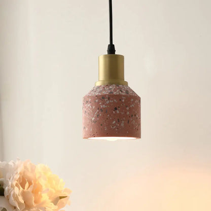 Postmodern Terrazzo Suspended Pendant Lamp - 1 Head, White/Pink & Brass Finish for Coffee Shops