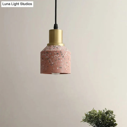 Postmodern Terrazzo Suspended Pendant Lamp - 1 Head, White/Pink & Brass Finish for Coffee Shops