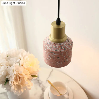 Postmodern Terrazzo Suspended Pendant Lamp - 1 Head, White/Pink & Brass Finish for Coffee Shops