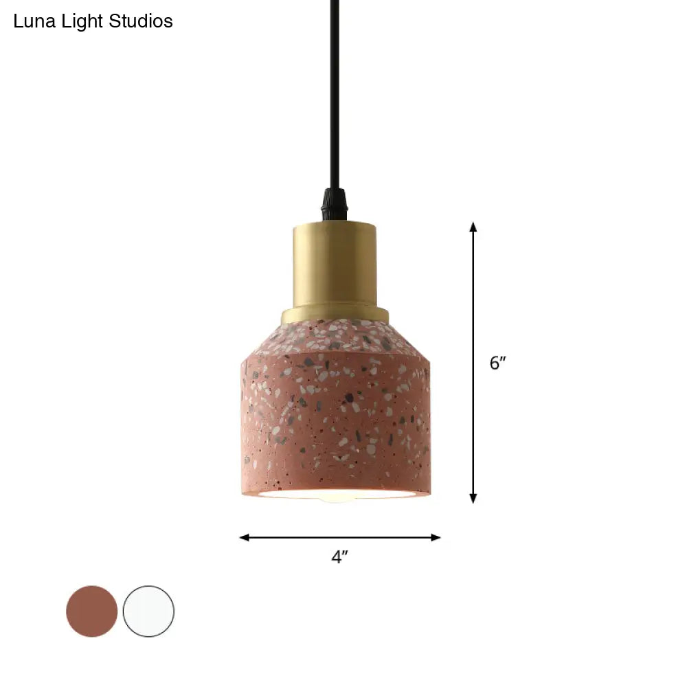 Postmodern Terrazzo Suspended Pendant Lamp - 1 Head, White/Pink & Brass Finish for Coffee Shops