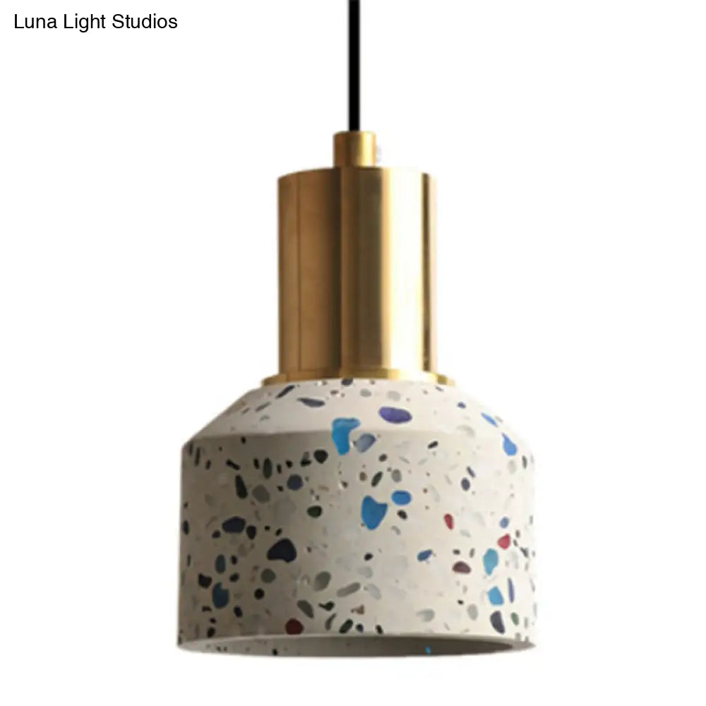 Postmodern Terrazzo Suspended Pendant Lamp - 1 Head, White/Pink & Brass Finish for Coffee Shops