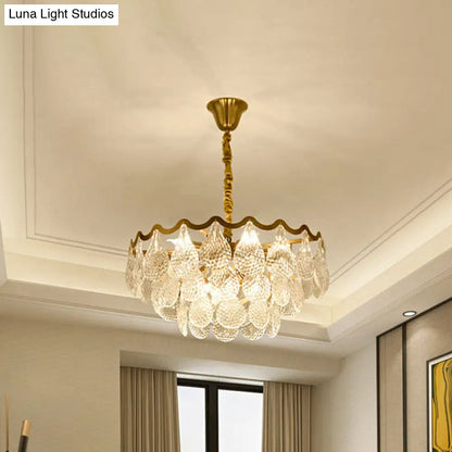 Lámpara de araña posmoderna de cristal escalonado con 8 bombillas - Cristal K9 transparente, lámpara colgante de latón para dormitorio