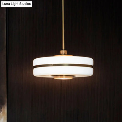 Postmodern White Glass Drum Pendant Light Fixture - 1 Light Bedroom Ceiling Hanging Light