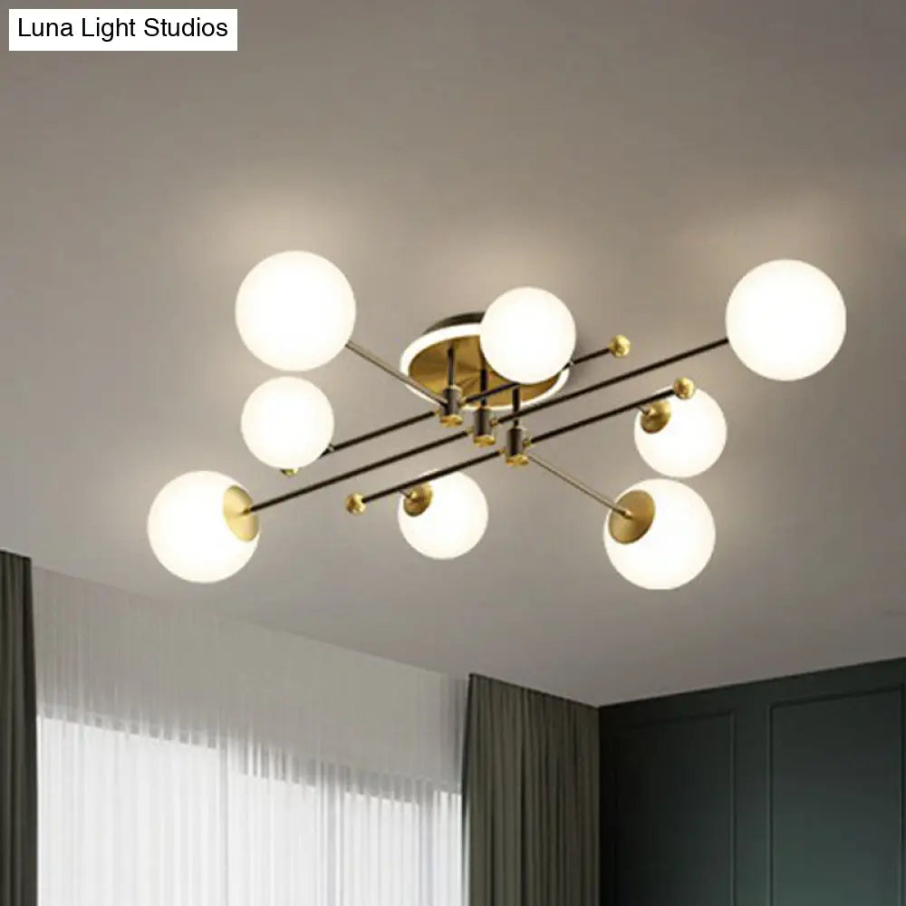 DecorBites™ DecorBites™ Postmodern White Glass Flush Mount Chandelier with Gold Accents