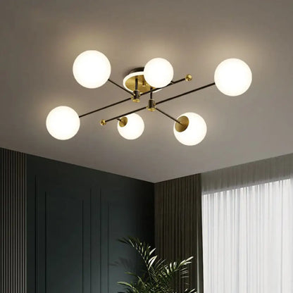 DecorBites™ DecorBites™ Postmodern White Glass Flush Mount Chandelier with Gold Accents